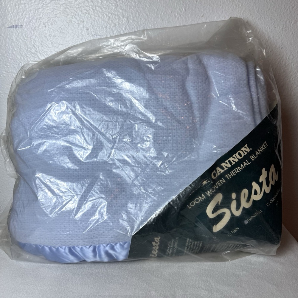 Cannon Siesta Blue Loom Woven Thermal Blanket Satin Trim 72X90 Twin/Full Knit